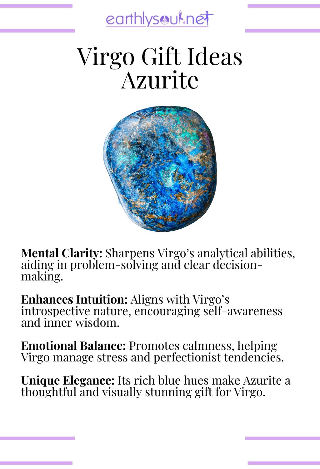 Azurite crystal, promoting mental clarity and intuition, perfect as a gift for virgo zodiac signs.