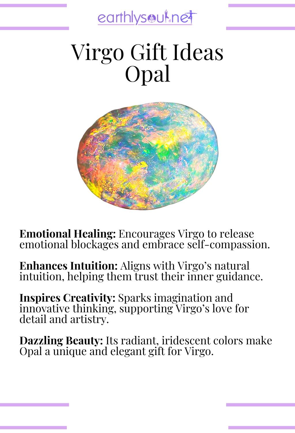 Opal crystal, enhancing intuition and emotional healing, ideal as a gift for virgo zodiac signs.