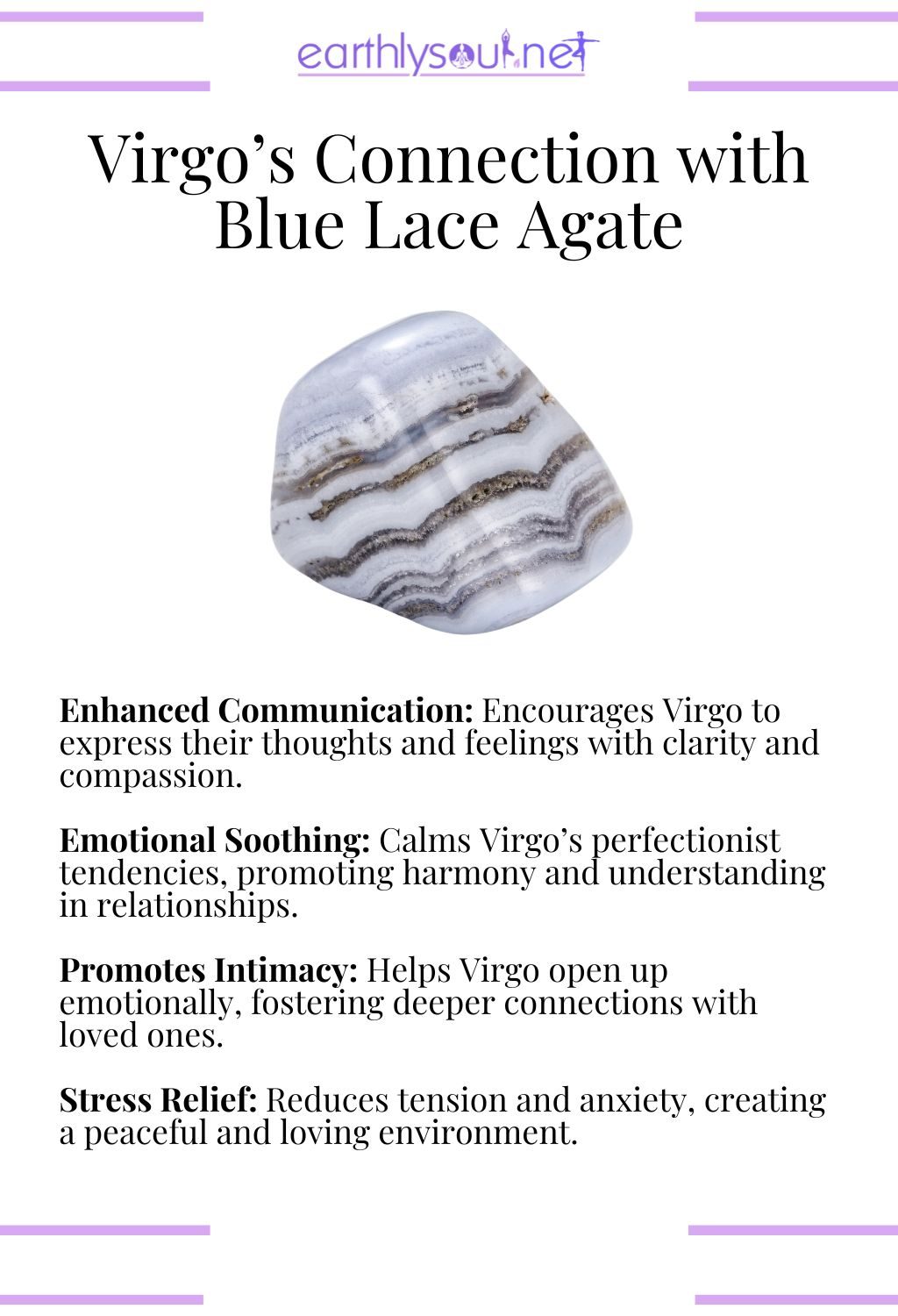 Blue lace agate crystal, enhancing communication and promoting emotional intimacy, perfect for virgo zodiac signs.