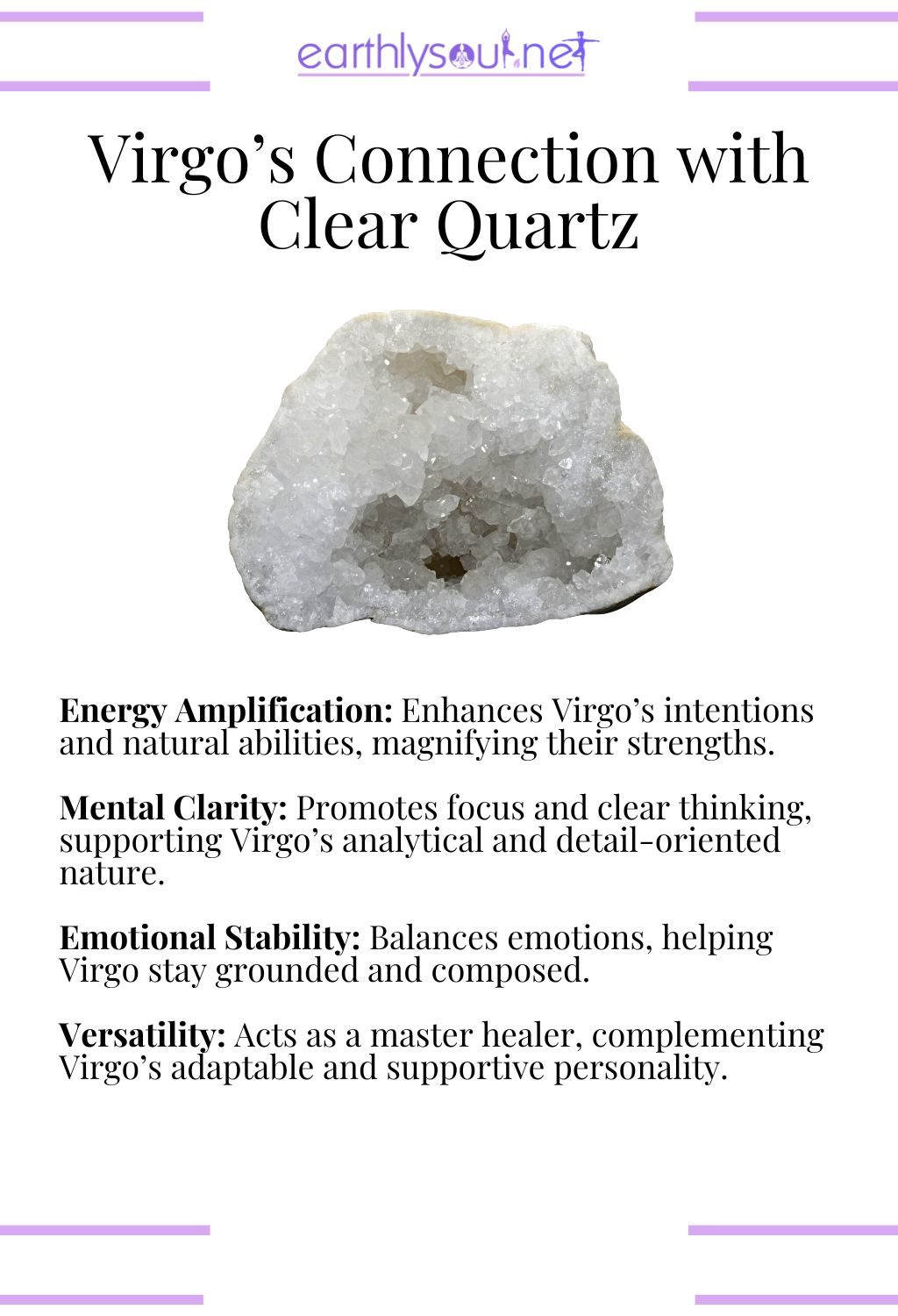 Clear quartz crystal, amplifying energy and promoting clarity, perfect for virgo zodiac signs.