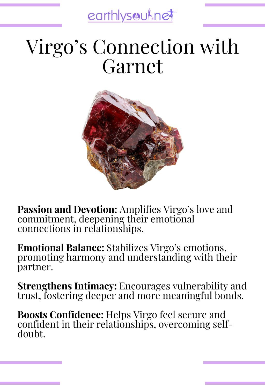 Garnet crystal, enhancing passion and emotional balance, ideal for virgo zodiac signs in relationships.