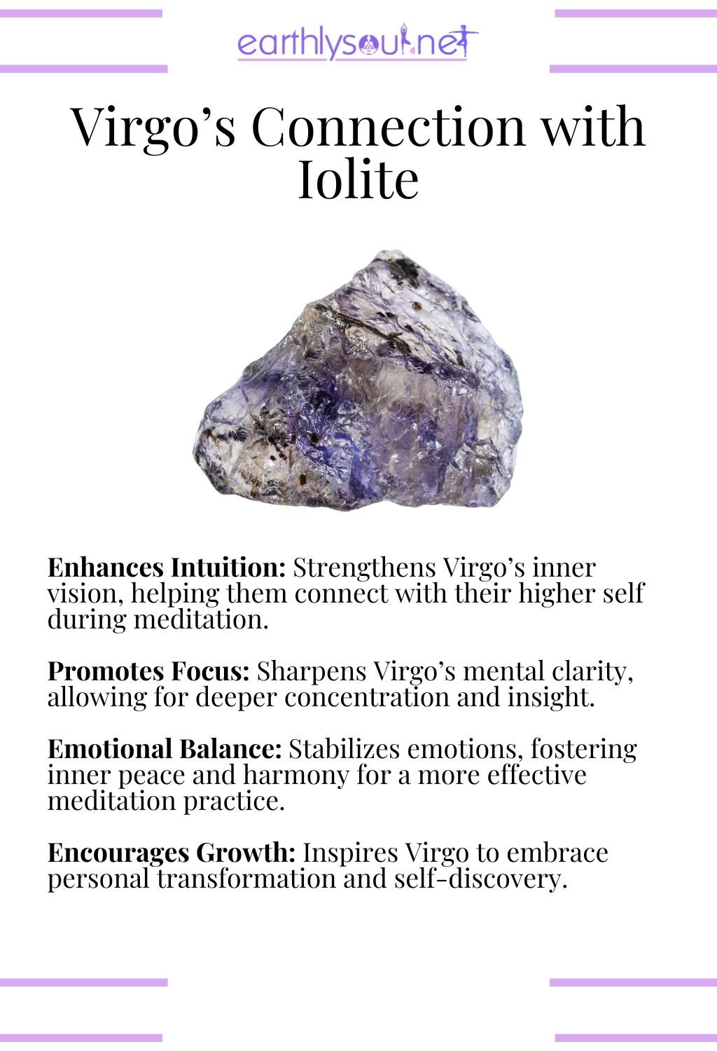 Iolite crystal, enhancing intuition and promoting emotional balance, perfect for virgo meditation.