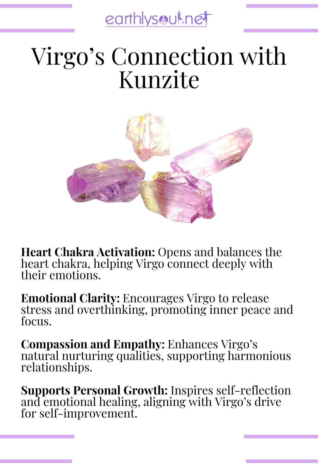 Kunzite crystal, enhancing emotional clarity and compassion, perfect for virgo zodiac signs.