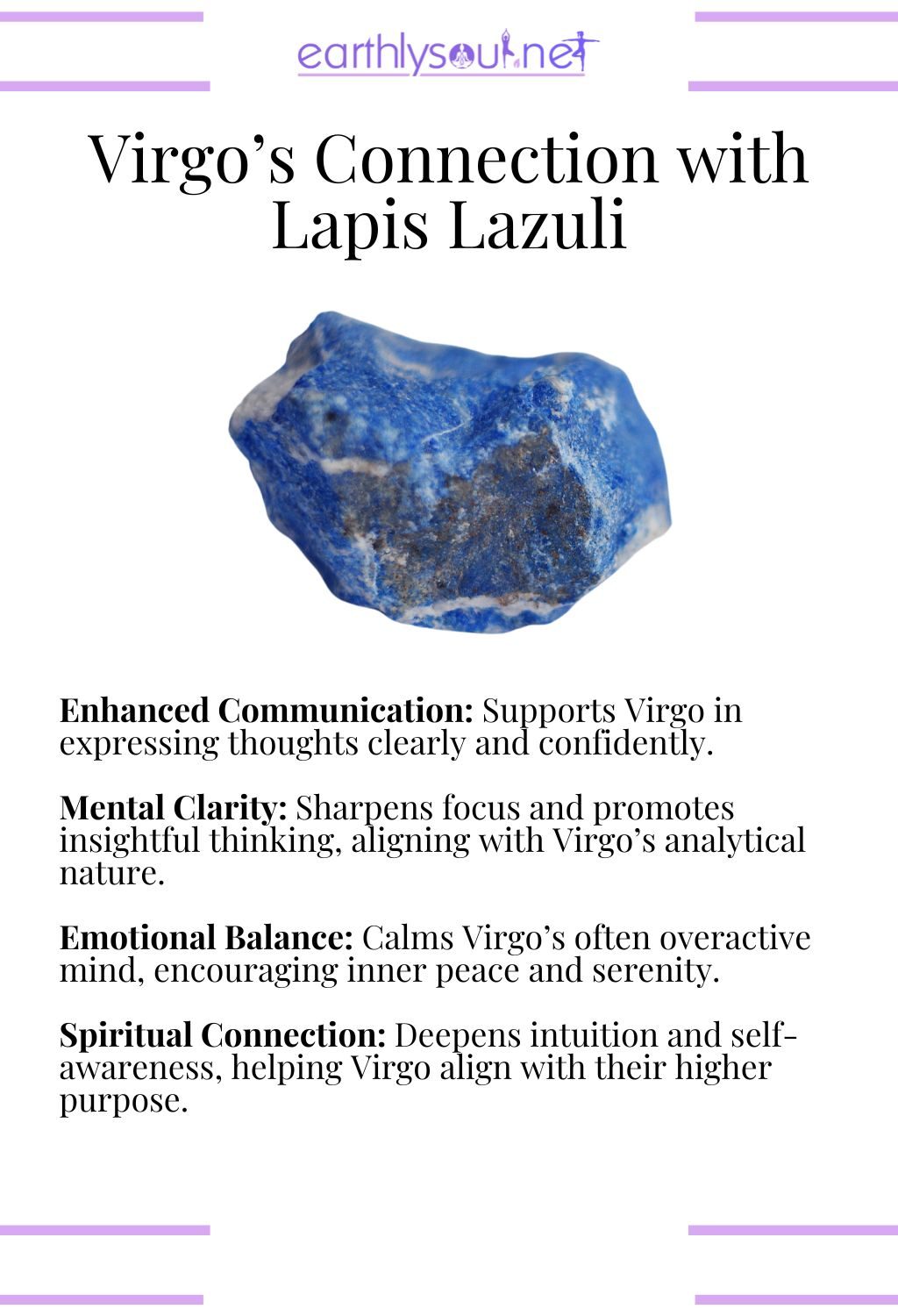 Lapis lazuli crystal, enhancing communication and mental clarity, ideal for virgo zodiac signs.