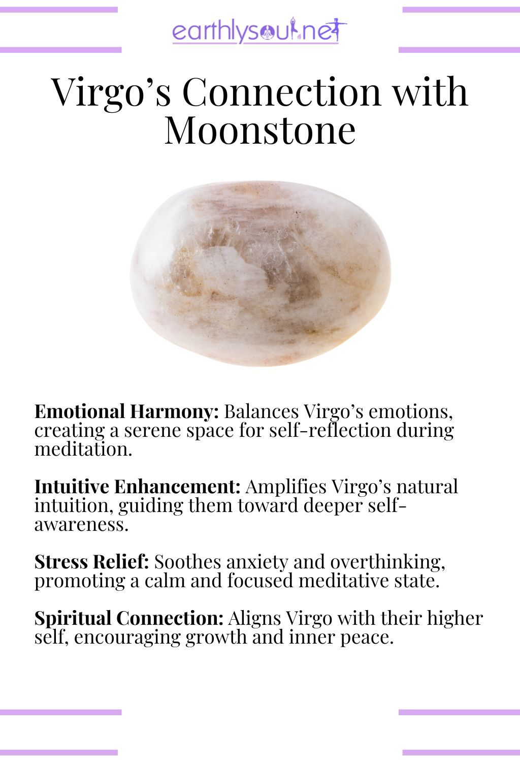 Moonstone crystal, promoting emotional harmony and intuitive enhancement, ideal for virgo meditation.