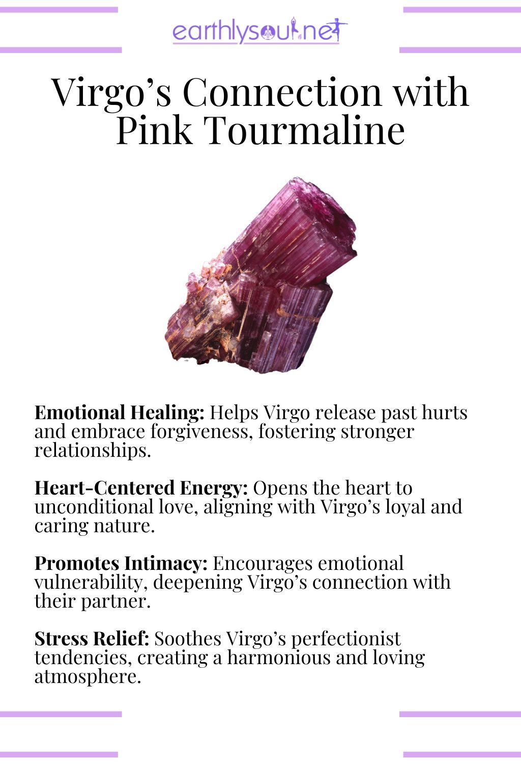 Pink tourmaline crystal, promoting emotional healing and intimacy, perfect for virgo zodiac signs.