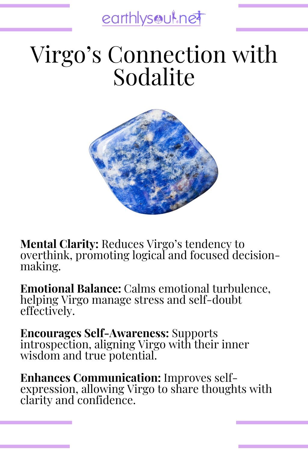 Sodalite crystal, promoting mental clarity and emotional balance, ideal for virgo zodiac signs.