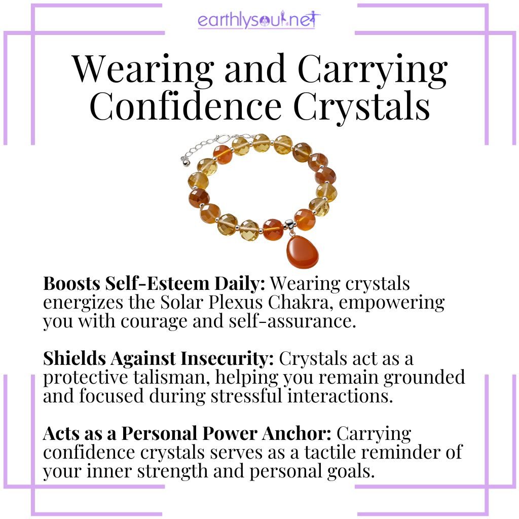 Confidence crystals worn or carried daily to boost self-esteem, protect energy, and empower personal growth.