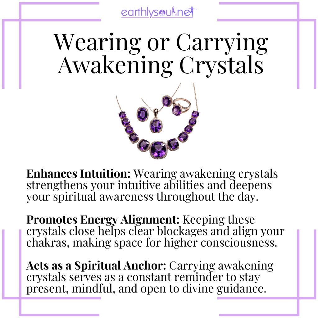 Spiritual awakening crystals worn or carried to enhance intuition, alignment, and higher awareness.
