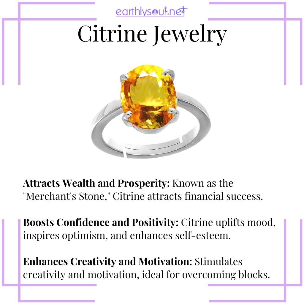 Citrine jewelry for attracting prosperity, boosting confidence and positivity, and enhancing creativity and motivation