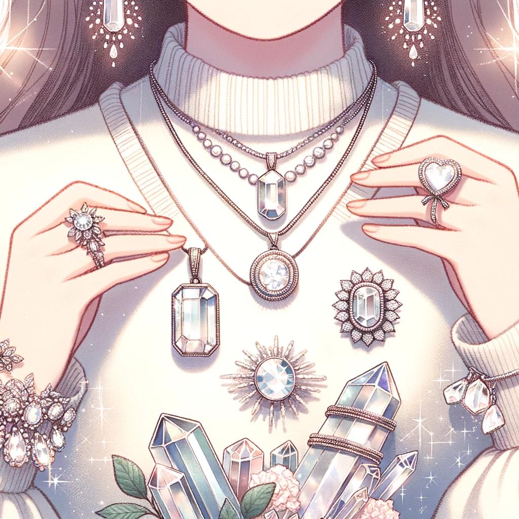 Illustration of a woman adorned with friendship crystal jewelry