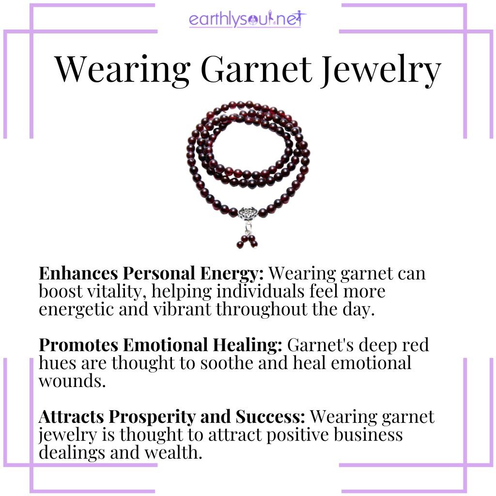 Garnet jewelry for enhancing personal energy, promoting emotional healing, and attracting prosperity.