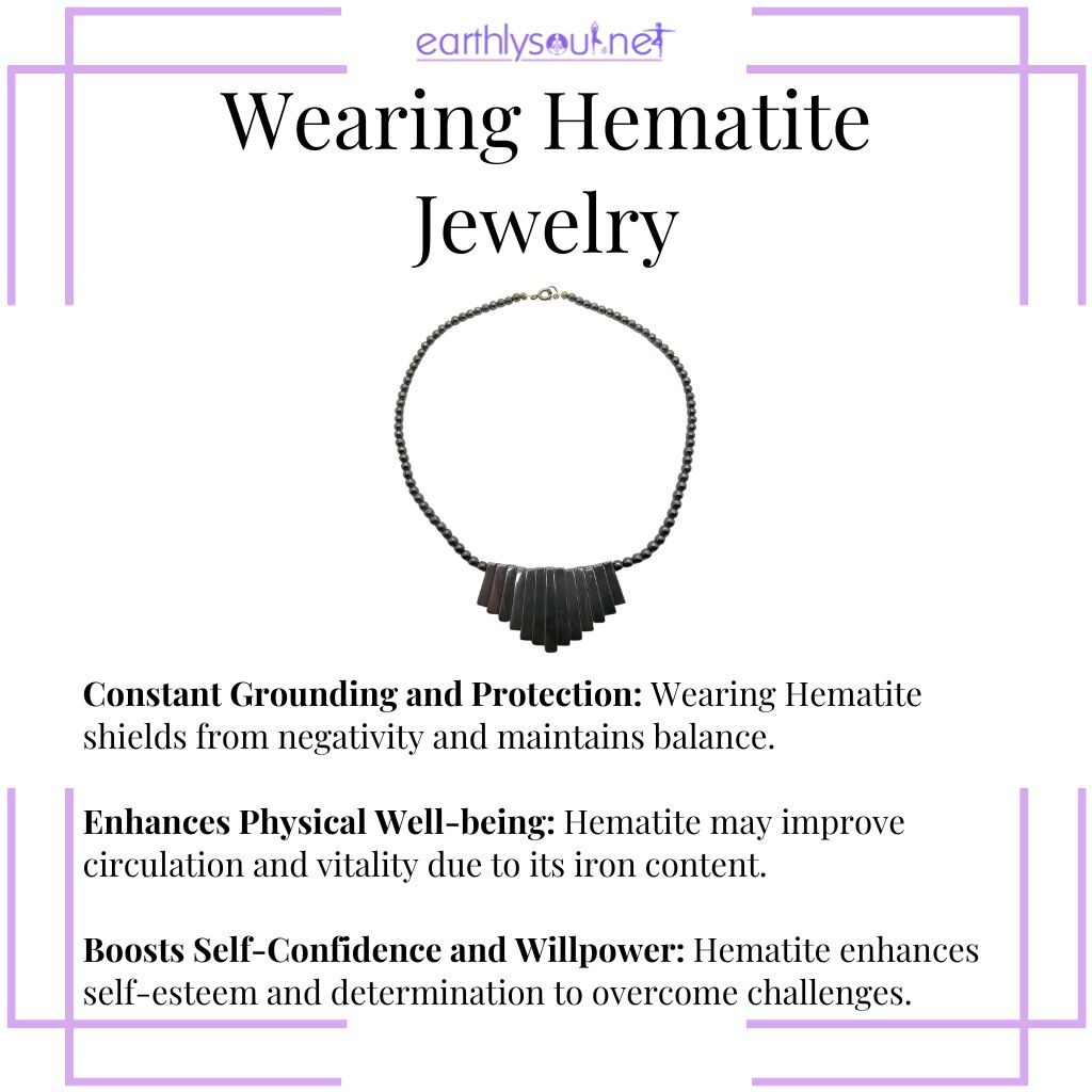 Hematite jewelry for grounding, protection, physical well-being, and boosting confidence and willpower