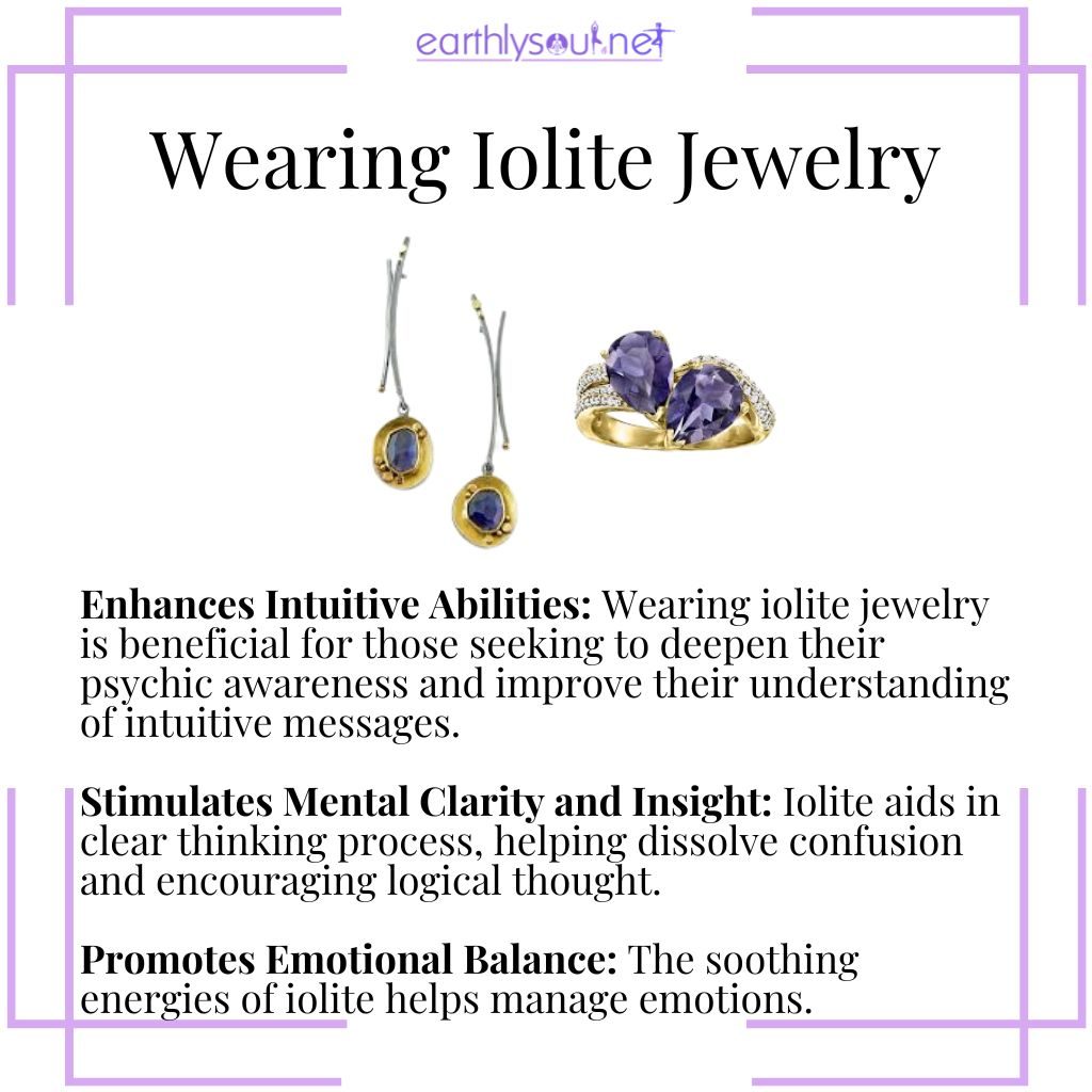Iolite jewelry for enhancing intuition, stimulating mental clarity, and promoting emotional balance