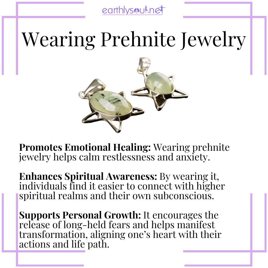 Prehnite jewelry promotes emotional healing, enhances spiritual awareness, and supports personal growth.