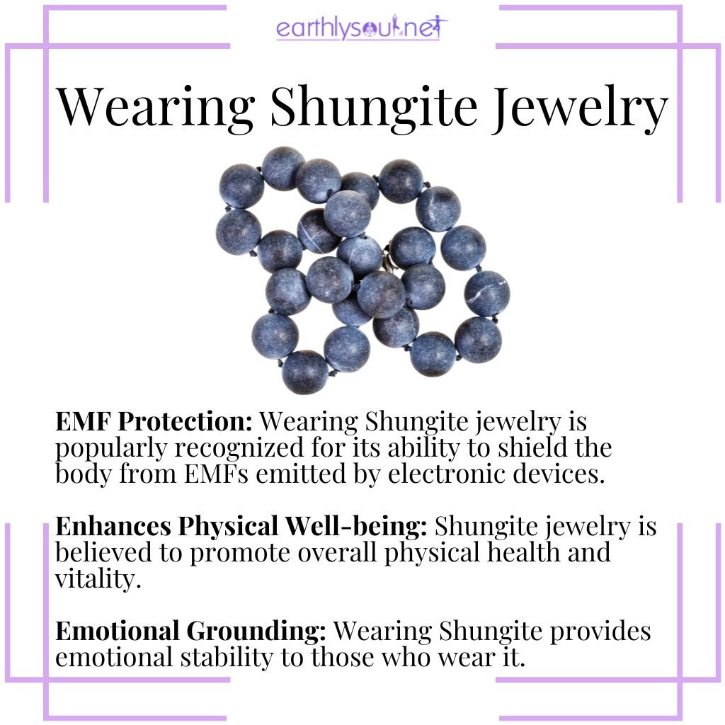 Shungite jewelry for emf protection, enhancing physical well-being, and providing emotional grounding.