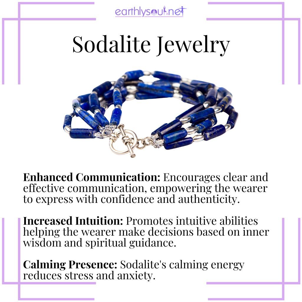 Sodalite jewelry for enhanced communication, increased intuition, and calming energy.