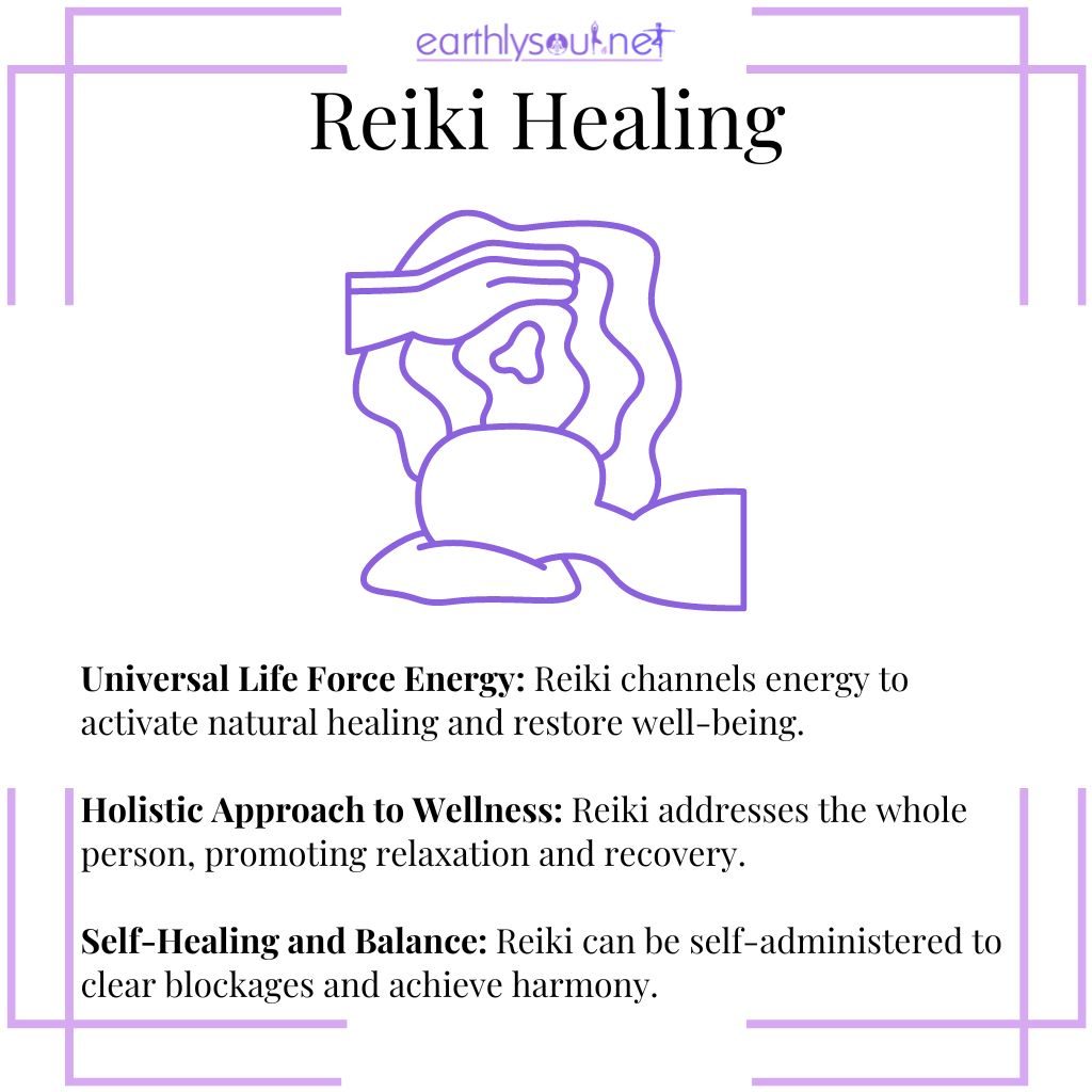 Reiki healing channeling universal life force for holistic wellness and self-healing balance