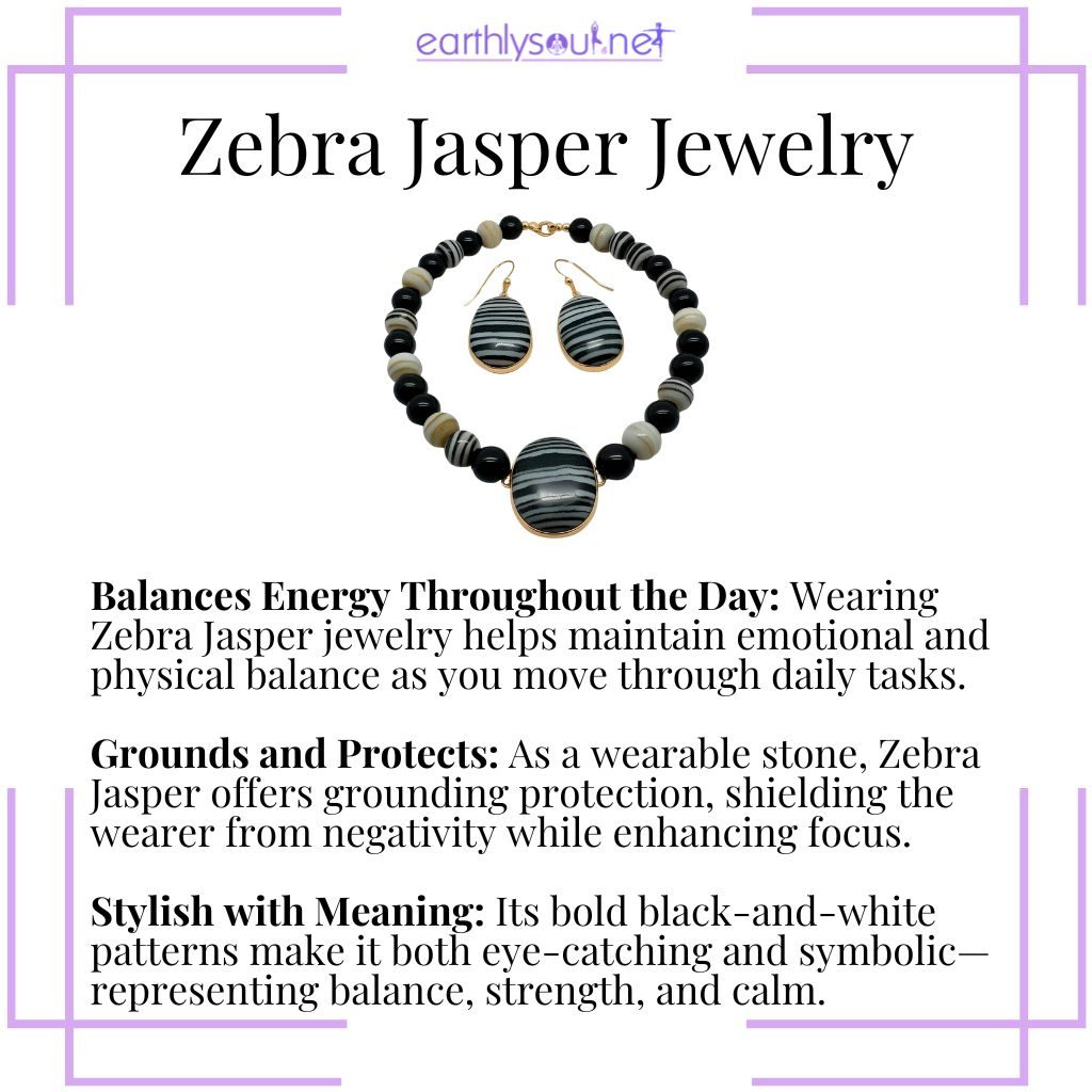 Zebra jasper jewelry promotes daily balance, grounding protection, and symbolic style.